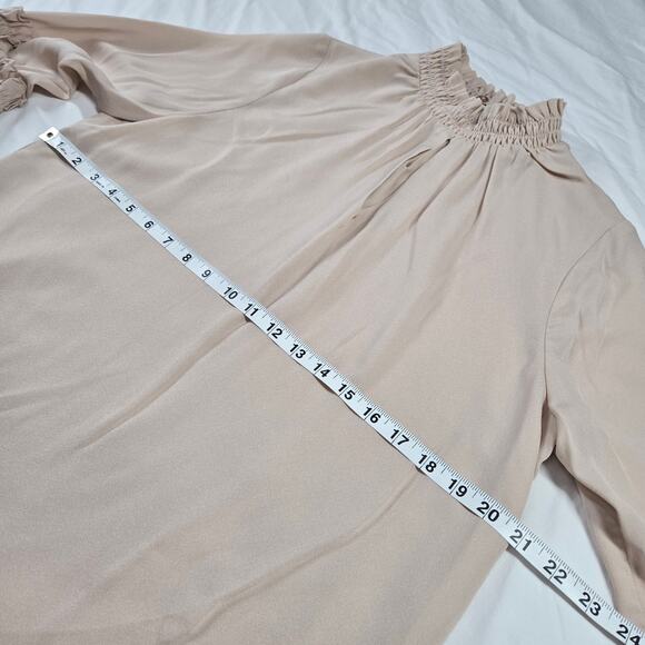 Drew Blouse Pale Pink Peekaboo Mock Neck Top Medium Silk Ruffle Sleeve - Picture 8 of 9
